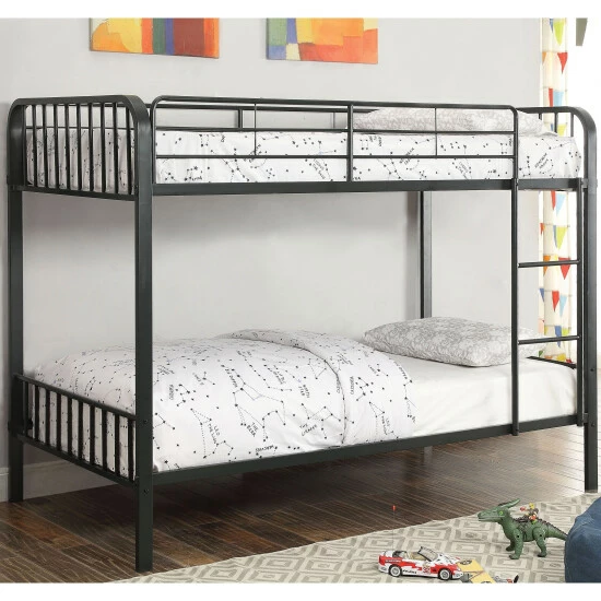 New ⭐ Furniture Of America Loby Modern Black Metal Slatted Bunk Bed 🔔