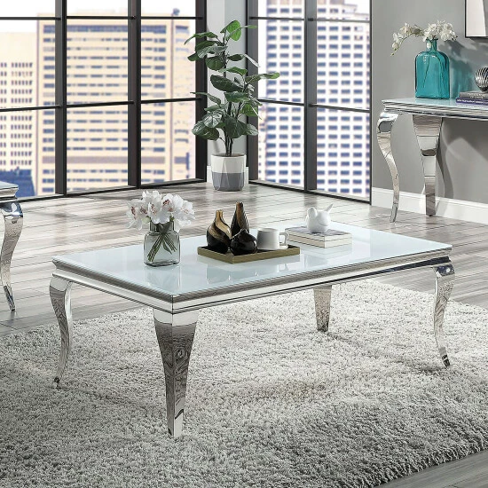 Best deal ❤️ Furniture Of America Kiermeyer Glam 51-in Glass Top Coffee Table White/silver 🧨 - Image 2