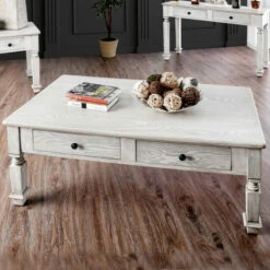Budget π― Furniture Of America Joby Rustic White 52-inch Solid Wood Coffee Table β€οΈ