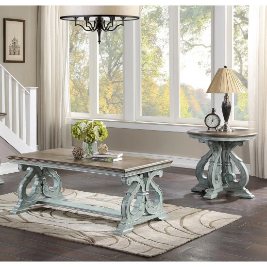 Wholesale ✔️ Furniture Of America Roah Farmhouse Blue 2-piece Coffee Table Set 👍