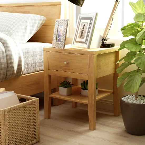 Hot Sale 👍 Furniture Of America Larc Mid-Century Modern Solid Wood 1-drawer Nightstand Light Oak 🧨