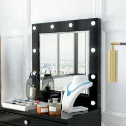 Budget π Furniture Of America Mary LED-light Bulb Mirror With Outlets & USBs Black π―