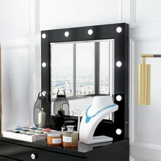 Budget 😉 Furniture Of America Mary LED-light Bulb Mirror With Outlets & USBs Black 💯