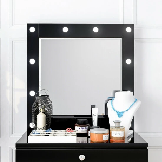 Budget 😉 Furniture Of America Mary LED-light Bulb Mirror With Outlets & USBs Black 💯 - Image 2