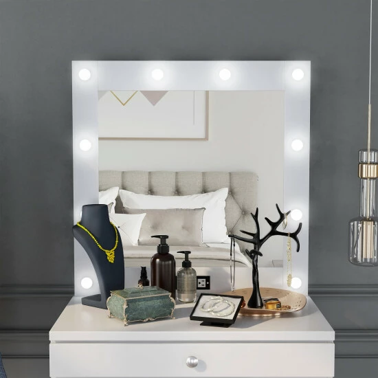 Budget 😉 Furniture Of America Mary LED-light Bulb Mirror With Outlets & USBs Black 💯 - Image 4