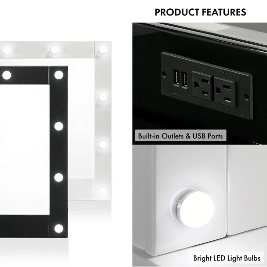 Budget 😉 Furniture Of America Mary LED-light Bulb Mirror With Outlets & USBs Black 💯 - Image 5