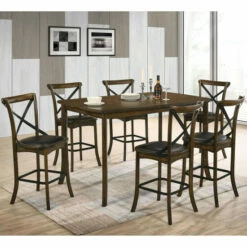 Cheapest β€οΈ Furniture Of America Dola Rustic Oak 7-piece Counter Dining Set β¨