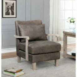 Best Pirce 🛒 Furniture Of America Cova Contemporary Brown Faux Leather Accent Chair 🎁