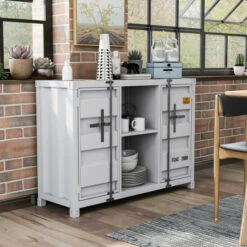 Best Sale 👍 Furniture Of America Kilcurry Urban 46-inch 6-shelf Console Table Sand White Powder 🧥 Coating 😍