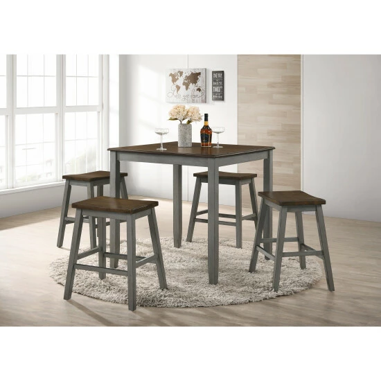 Hot Sale 😍 Furniture Of America Hunter Oak Country 5-Piece Counter Height Pub Set Sea White 🤩 - Image 3