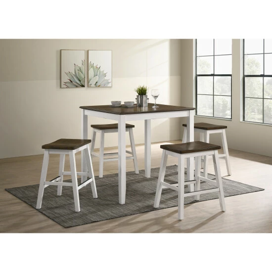 Hot Sale 😍 Furniture Of America Hunter Oak Country 5-Piece Counter Height Pub Set Sea White 🤩 - Image 4