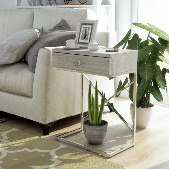 Flash Sale 😀 Furniture Of America Geneva Modern 18-inch 1-drawer Side Table Distressed Grey 🎁 - Image 2