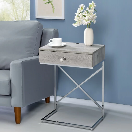 Flash Sale 😀 Furniture Of America Geneva Modern 18-inch 1-drawer Side Table Distressed Grey 🎁 - Image 8