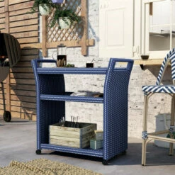 Best Sale ❤️ Furniture Of America Courtnie 3-shelf Outdoor Poolside Serving Cart Navy ✔️