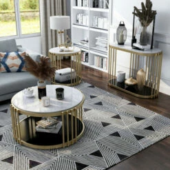 Wholesale 🧨 Furniture Of America Herring Antique Brass 3-Piece Accent Table Set 😀