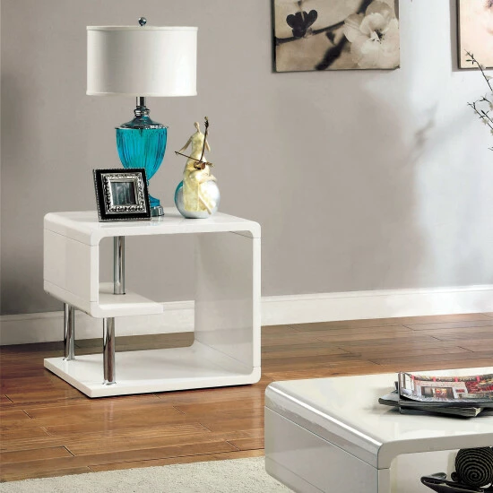 Deals 👍 Furniture Of America Inomata 1-shelf High Gloss Side Table High Gloss White 🌟 - Image 2