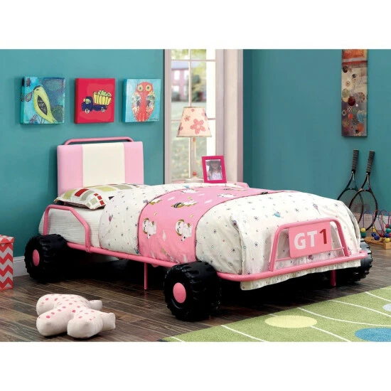Promo 😉 Furniture Of America Tere Modern Twin 4-piece Racing Bedroom Set Pink 😉 - Image 8
