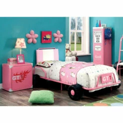 New π€© Furniture Of America Tere Modern Twin 3-piece Racing Bedroom Set Pink β€οΈ