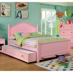 Promo 😍 Furniture Of America Jevi Farmhouse Full 2-piece Bed With Trundle Set Pink ❤️