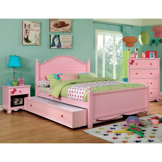 Promo 😍 Furniture Of America Jevi Farmhouse Full 2-piece Bed With Trundle Set Pink ❤️ - Image 2