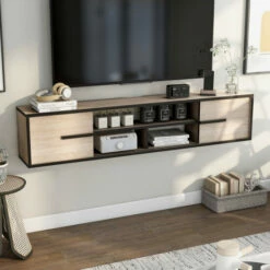 Promo 😀 Furniture Of America Benedikto Mid-century 63-inch 5-shelf Media Console Reclaimed Oak 🔥