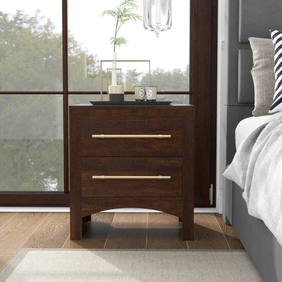 Best Pirce ⌛ Furniture Of America Malgan Transitional Walnut 2-Drawer Nightstand 😍 - Image 2