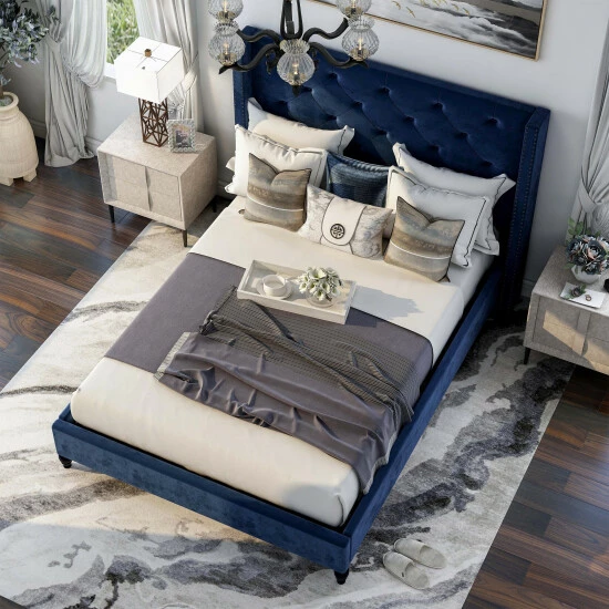 Brand new π Furniture Of America Ravy Contemporary Blue Fabric Tufted Platform Bed π― - Image 2