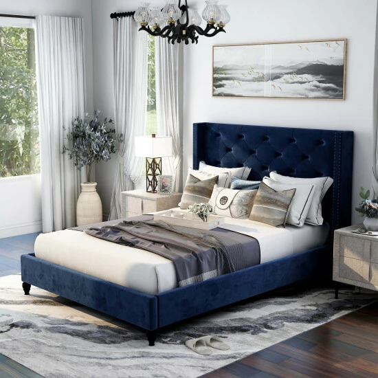 Brand new π Furniture Of America Ravy Contemporary Blue Fabric Tufted Platform Bed π― - Image 3