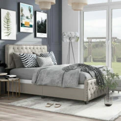 Coupon 🔔 Furniture Of America Tilly Button Tufted Fabric Upholstered Bed Brown 🎉