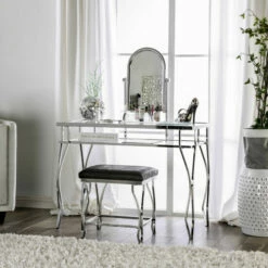 Cheapest 🧨 Furniture Of America Mowe Contemporary Metal 3-piece Vanity Set With Stool Champagne 👍