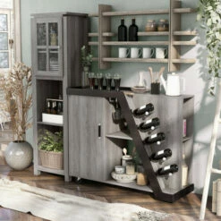 Cheapest 🎉 Furniture Of America William 2-piece Vintage Grey Oak Mobile Bar Set 🌟