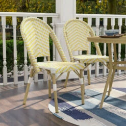 Best deal ⌛ Furniture Of America Ariel Natural Tone Patio Bistro Chairs (Set Of 2) Navy & White 🎉