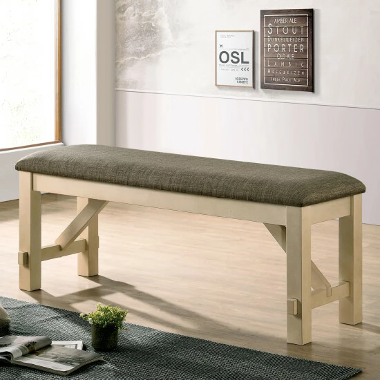 Coupon ๐ Furniture Of America Caduceus Farmhouse Ivory And Grey Padded Bench ๐