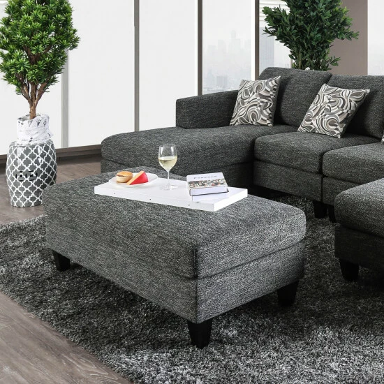 Budget β Furniture Of America Lauf Farmhouse Grey Chenille Cocktail Ottoman π