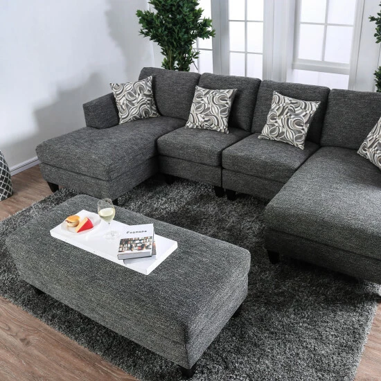 Budget β Furniture Of America Lauf Farmhouse Grey Chenille Cocktail Ottoman π - Image 2