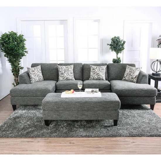 Budget β Furniture Of America Lauf Farmhouse Grey Chenille Cocktail Ottoman π - Image 4
