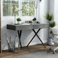 Buy π Foli 2-Drawer Desk With USBs And Power Outlets By Furniture Of America Luminous White π