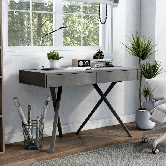 Buy 😉 Foli 2-Drawer Desk With USBs And Power Outlets By Furniture Of America Luminous White 🎁