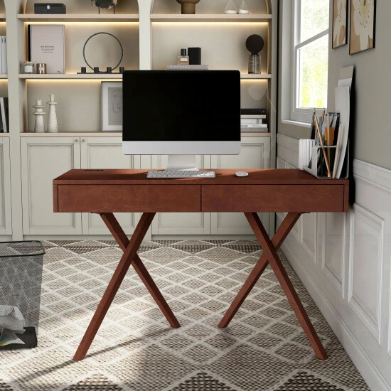 Buy 😉 Foli 2-Drawer Desk With USBs And Power Outlets By Furniture Of America Luminous White 🎁 - Image 2