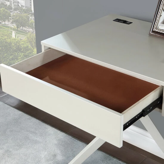 Buy 😉 Foli 2-Drawer Desk With USBs And Power Outlets By Furniture Of America Luminous White 🎁 - Image 8