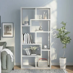 Best Sale βοΈ Furniture Of America Geometric 8-Shelf Display Bookcase (71-Inch) White π