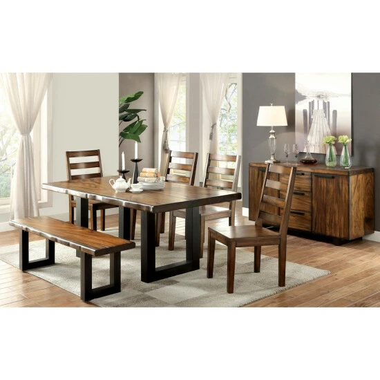 Hot Sale β Furniture Of America Divo Rustic Oak Solid Wood U-shaped Dining Bench π - Image 2