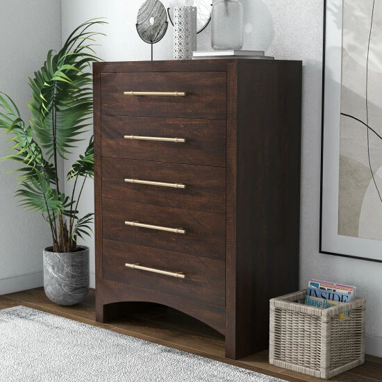 Discount 😉 Furniture Of America Malgan Transitional Walnut 5-Drawer Tall 👗 Dresser 🔥