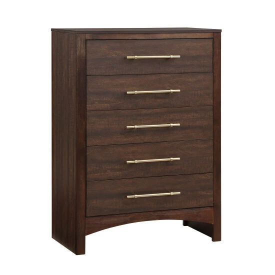 Discount 😉 Furniture Of America Malgan Transitional Walnut 5-Drawer Tall 👗 Dresser 🔥 - Image 4