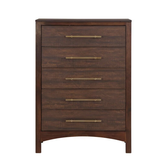 Discount 😉 Furniture Of America Malgan Transitional Walnut 5-Drawer Tall 👗 Dresser 🔥 - Image 5