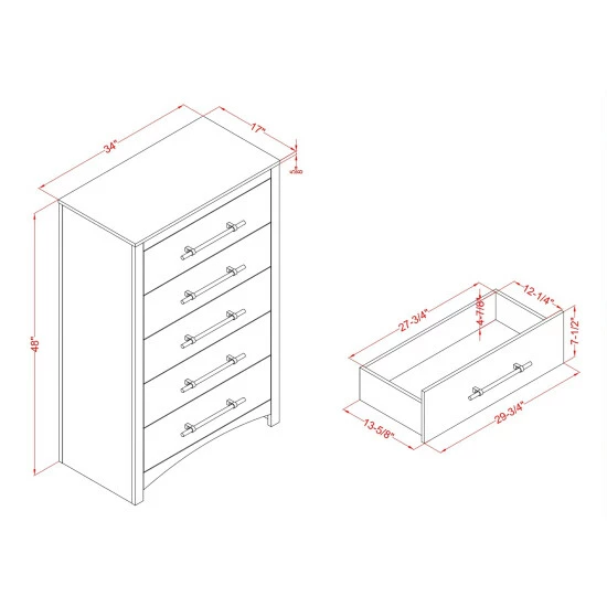 Discount 😉 Furniture Of America Malgan Transitional Walnut 5-Drawer Tall 👗 Dresser 🔥 - Image 8