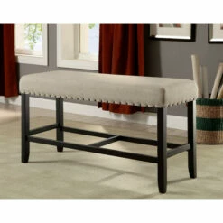 Budget π€© Furniture Of America Tays Rustic Black Linen Fabric Counter Bench π