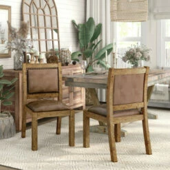Top 10 😀 Furniture Of America Matthias Pine Upholstered Dining Chair (Set Of 2) Rustic Pine 🎉