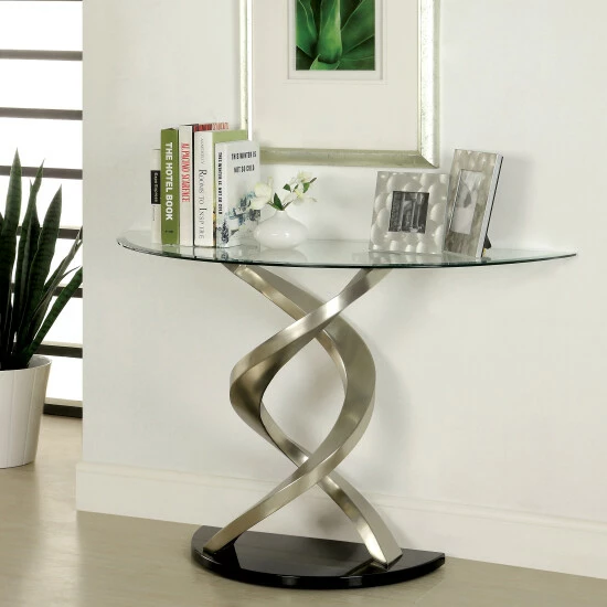 Budget 😉 Furniture Of America Sele Modern Silver 45-inch Metal Pedestal Sofa Table 👏