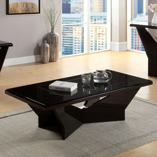 Hot Sale 🌟 Furniture Of America Ameena Glass Top 3-Piece Coffee Table Set Black 🌟 - Image 3